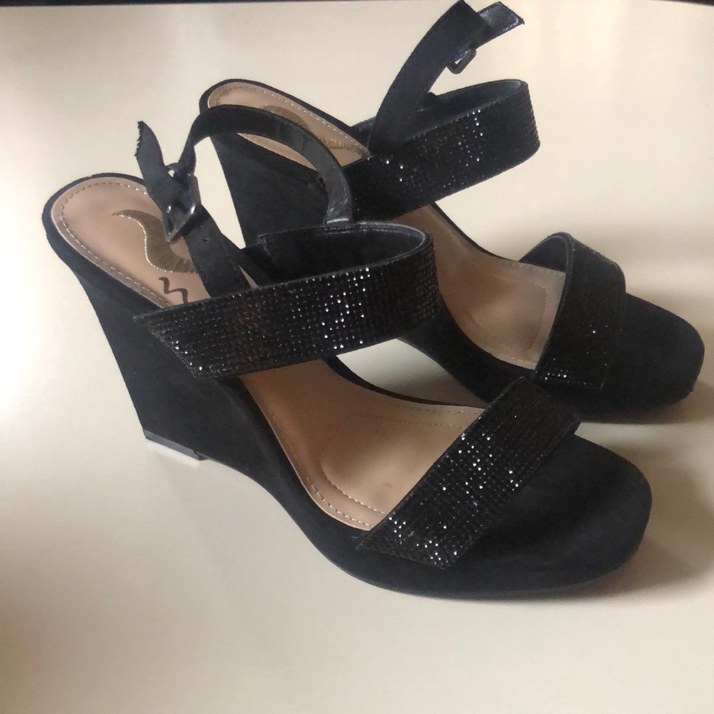 Nina Adila Black Glam Suede Wedges